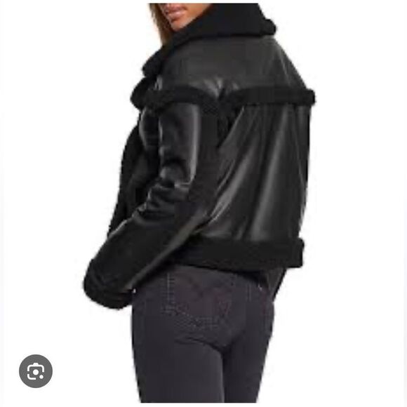 NWT $200 original. Levi's Black Faux Leather Jacket with Shearling Trim - Picture 3 of 13